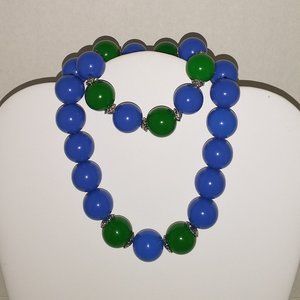 Beautiful Blue and Green Necklace Bracelet Set / Statement Jewelry Set